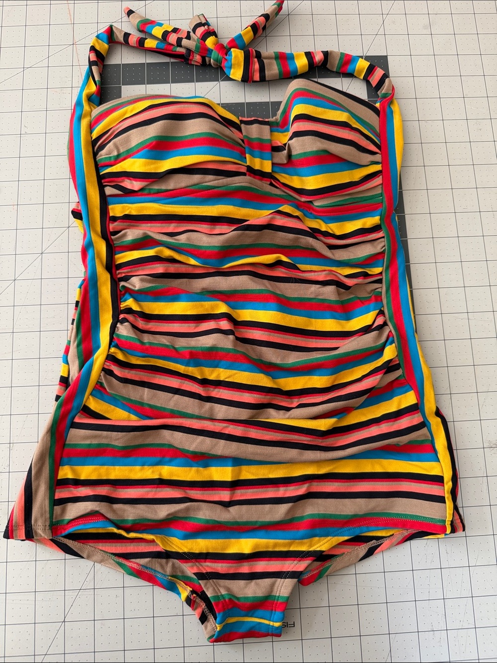 Pez D'Or Multicolor Striped One-Piece Swimsuit - Tan, Yellow & Blue